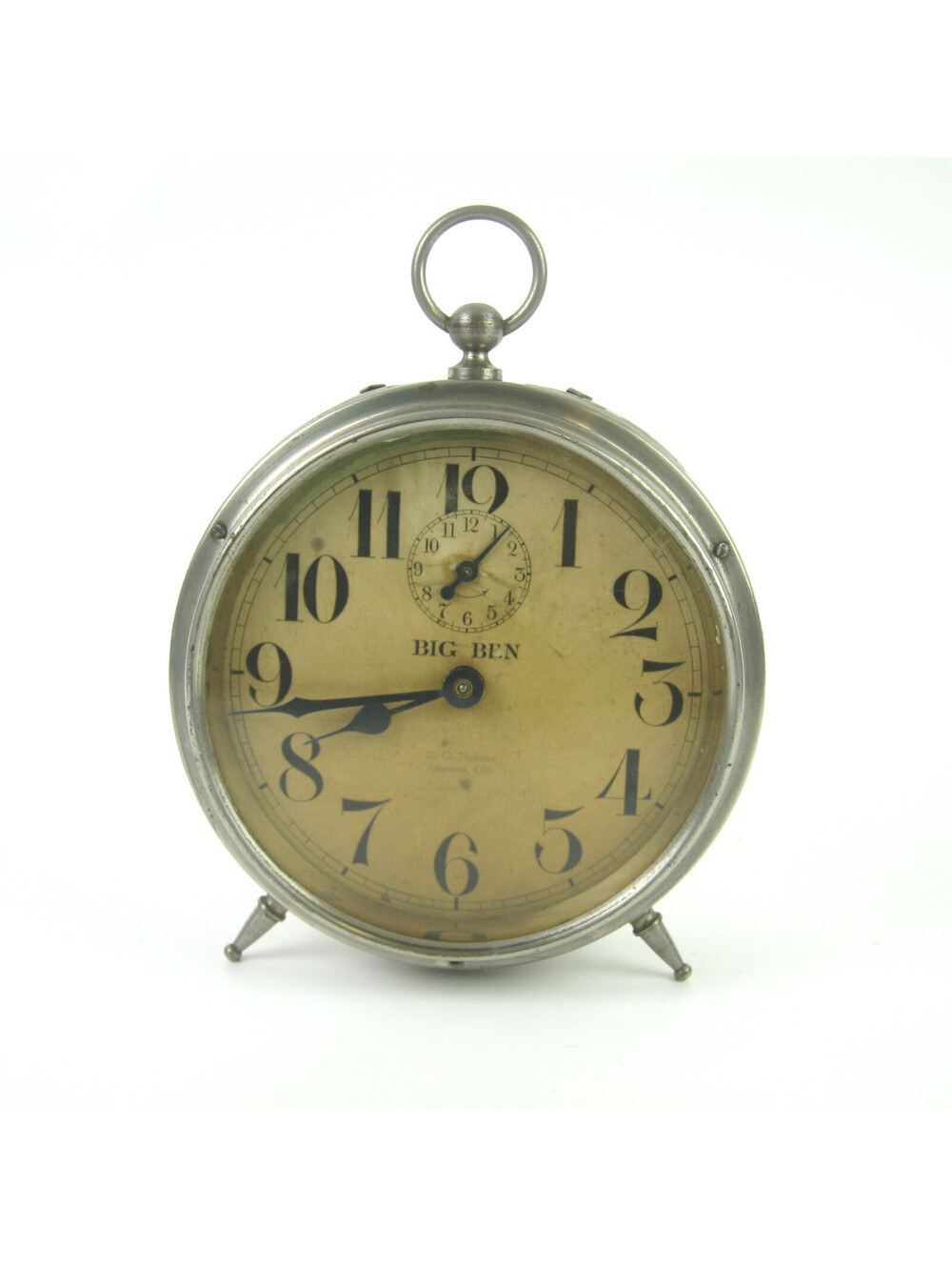 Antique Westclox Big Ben Peg Legs Wind Up Alarm Clock 1910s Nickel Metal Case